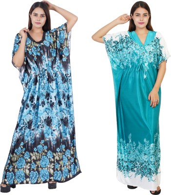 REN STAR Floral Print Satin Blend Women Kaftan