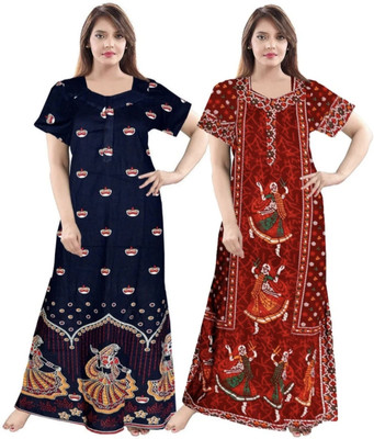 Harvik International Women Nighty Set(Blue, Maroon)