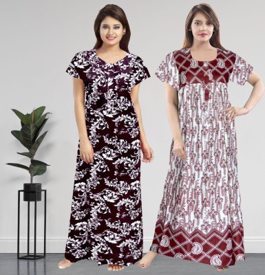 AakarShana Women Nighty Set(Maroon, Red)