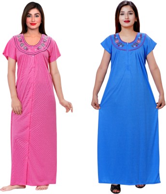 NACNO Women Nighty(Pink, Blue)