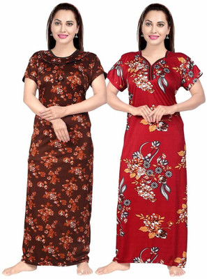 Hans Crafted Women Nighty(Brown, Maroon)