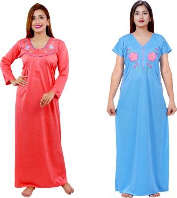 NACNO Women Nighty(Red, Blue)