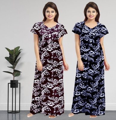 AakarShana Women Nighty Set(Maroon, Blue)