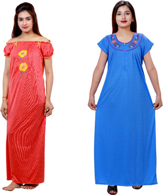 NACNO Women Nighty(Red, Blue)