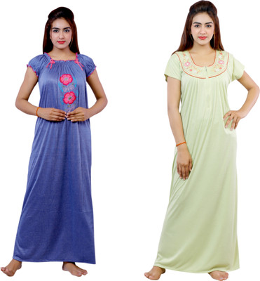 NACNO Women Nighty Set(Blue, Green)