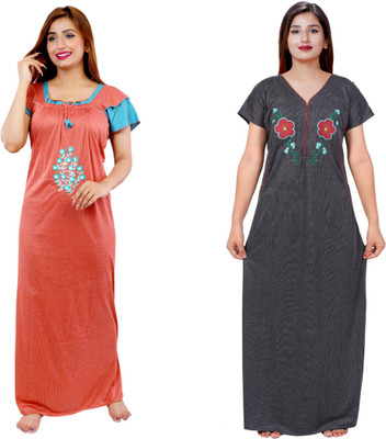 NACNO Women Nighty(Black, Orange)