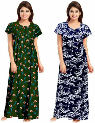 LA fashion Women Nighty Set(Green, Blue)