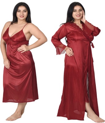 Gwachi Women Nighty with Robe(Maroon)