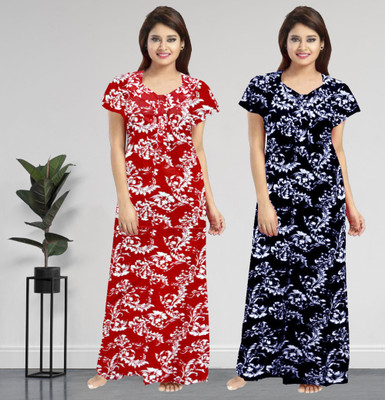 AakarShana Women Nighty Set(Red, Blue)