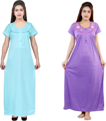 NACNO Women Nighty(Light Green, Purple)