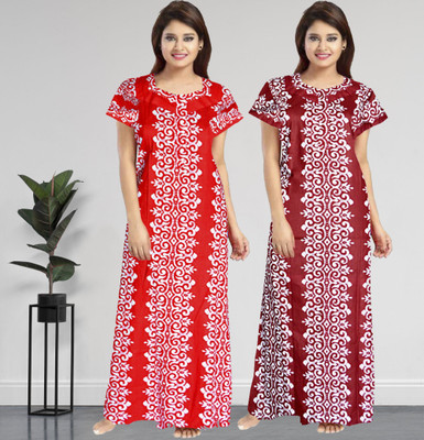 AakarShana Women Nighty Set(Red, Maroon)