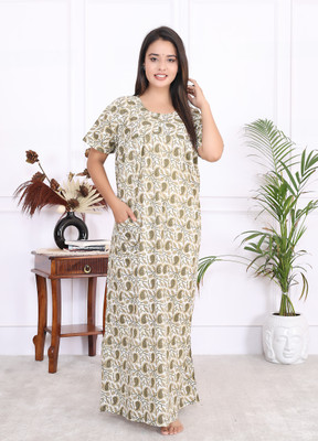 Hans Crafted Women Nighty(Green)