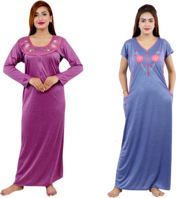 NACNO Women Nighty(Purple, Blue)