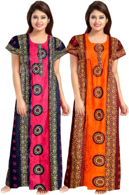 Retail Shopee Women Nighty Set(Pink, Orange)