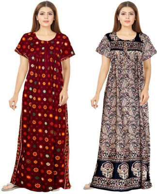 Hans Crafted Women Nighty(Multicolor)