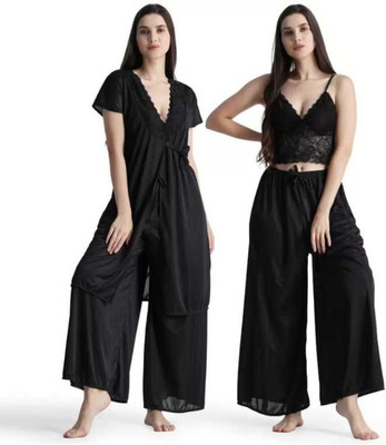 Mixopia Women Solid Black Top & Pyjama Set