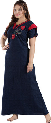 SHLOKE Women Nighty(Dark Blue)