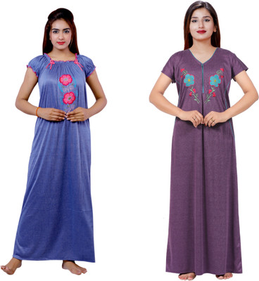 NACNO Women Nighty(Blue, Purple)