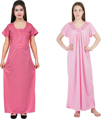 NACNO Women Nighty Set(Pink)