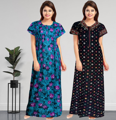 AakarShana Women Nighty Set(Green, Blue)