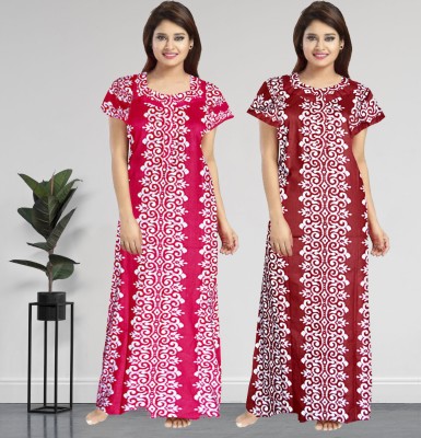 AakarShana Women Nighty Set(Pink, Maroon)