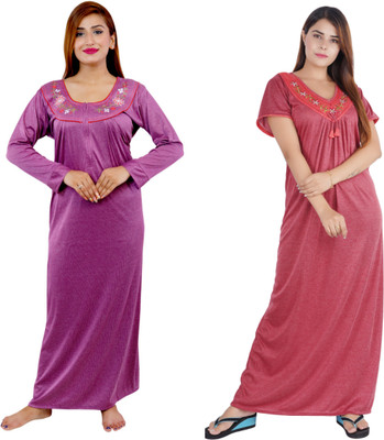 NACNO Women Nighty(Purple, Maroon)