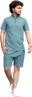 SANTENTERPRISE Men Solid Green Night Suit Set
