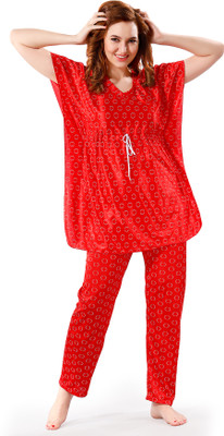 Nightify Women Polka Print Red Night Suit Set
