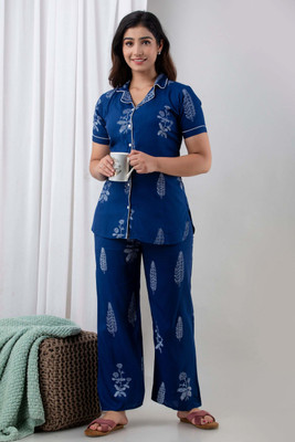 DreamBe Women Printed Blue Night Suit Set