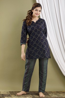 Sylenne Creations Women Printed Blue Night Suit Set