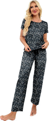 VMENTERPRISE Women Printed Black Night Suit Set