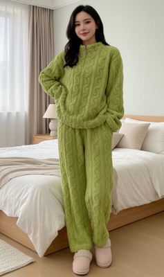 Lugo Women Self Design Light Green Night Suit Set