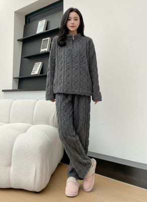 Lugo Women Self Design Grey Night Suit Set