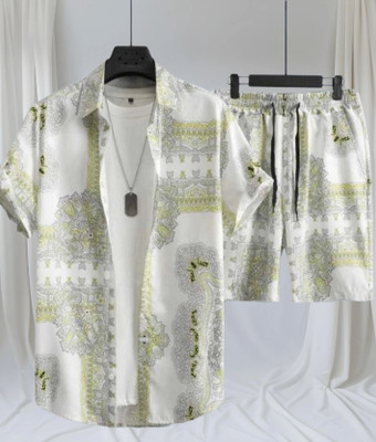 SHIVFORYOU Men Printed Light Green Night Suit Set