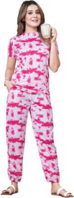 LAVENIR Women Ombre/Dyed Pink Night Suit Set