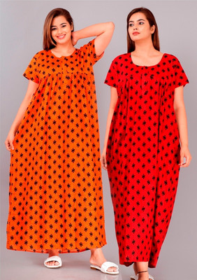 Homezilla Women Nighty(Red, Orange)