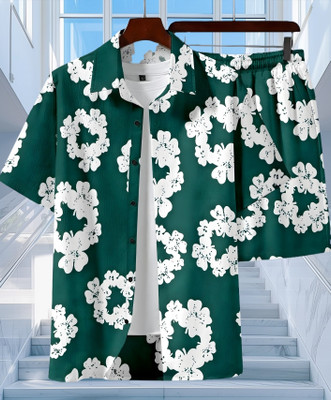 Varni Creation Men Printed Green, White Night Suit Set