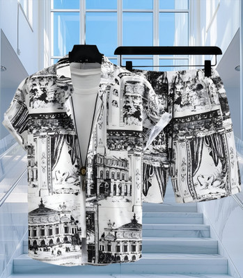 cottonkurtis Men Printed Grey Top & Shorts Set