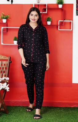 Piyamore Women Printed Black Shirt & Pyjama set