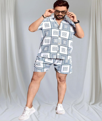 SHIVFORYOU Men Printed White Night Suit Set