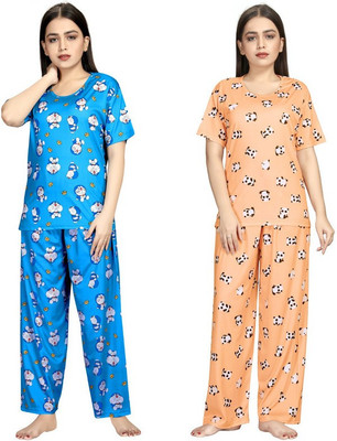 Exitro Women Printed Multicolor Top & Pyjama Set