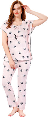 Nightify Women Printed Pink Night Suit Set