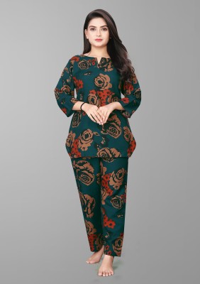 CABT Women Printed Dark Green Top & Pyjama Set