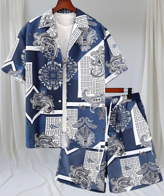 Varni Creation Men Printed Blue Night Suit Set