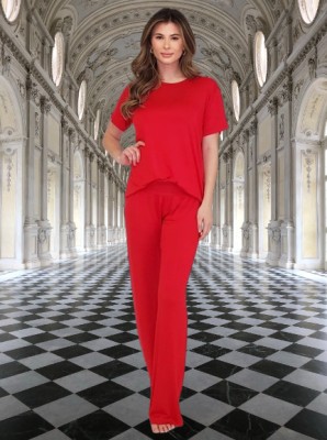 KG FASHION Women Solid Red Night Suit Set