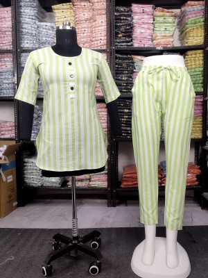 TANNU TRENDS Women Striped Green Top & Pyjama Set