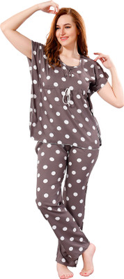 Nightify Women Polka Print Grey Night Suit Set