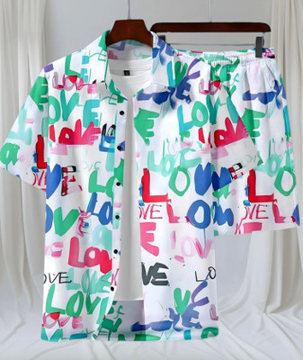 Varni Creation Men Printed Green Night Suit Set