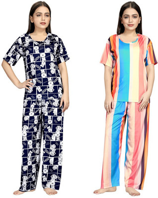 Exitro Women Printed Multicolor Top & Pyjama Set