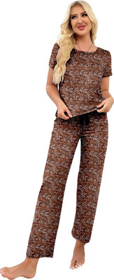 KHODALTREND Women Printed Brown Night Suit Set